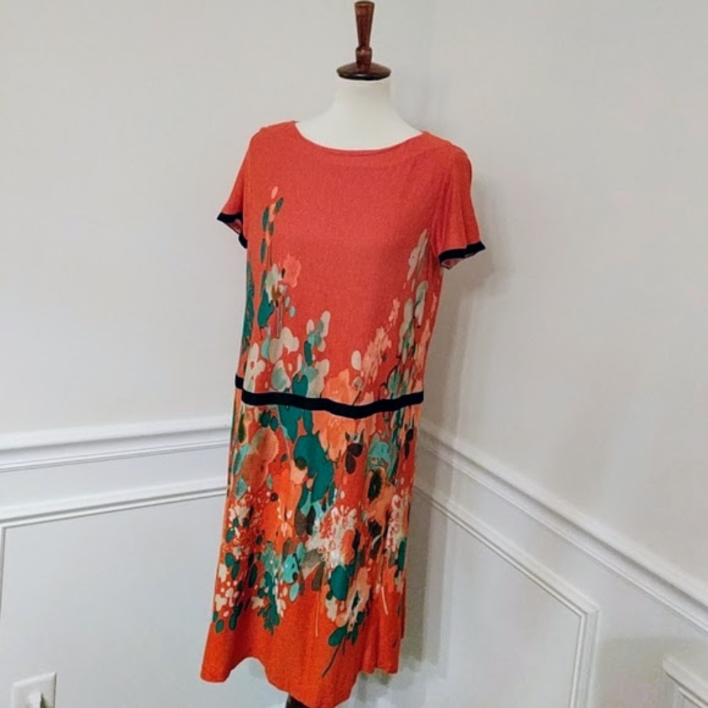 MNG red floral drop waist dress